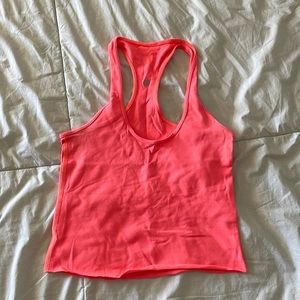 cropped coral lululemon workout top